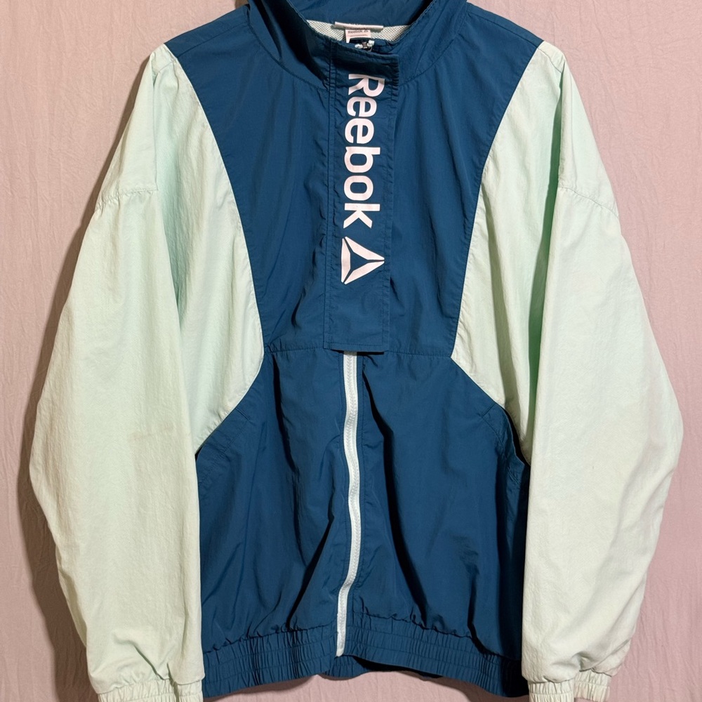 Reebok Activewear Full Zip Windbreaker Blue Mint Green